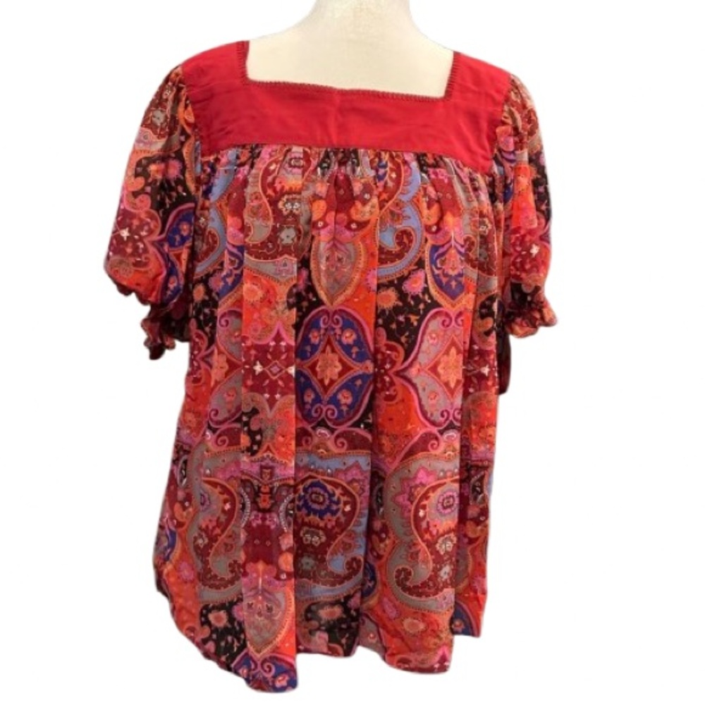 LB 2-pc Semi-Sheer Red Paisley Blouse